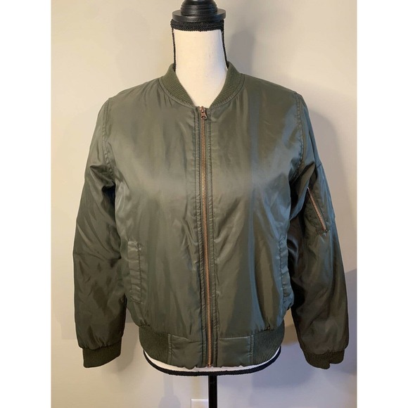 IRIS Los Angeles Womens Army Green Bomber Jacket Size Med Coat Puffer warm - Picture 1 of 6